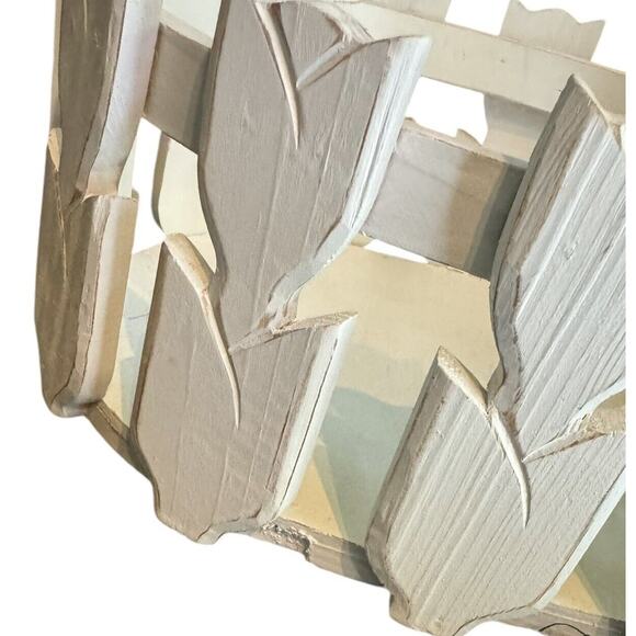 Wooden Tulip Basket Flowers Decor Folk Art White Tole Easter Bunny READ NOTE - Picture 3 of 8